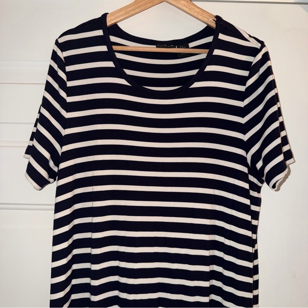 Navy and White Striped Short Sleeve Maxi Dress. By TAHARI Sz XL - Picture 3 of 8